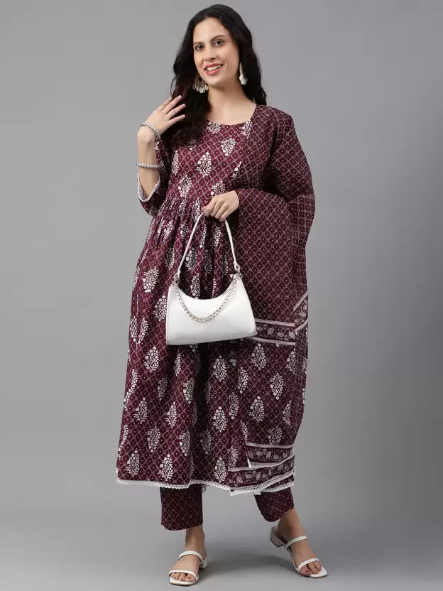 Women Pure Cotton Kurta Palazzo Dupatta Set