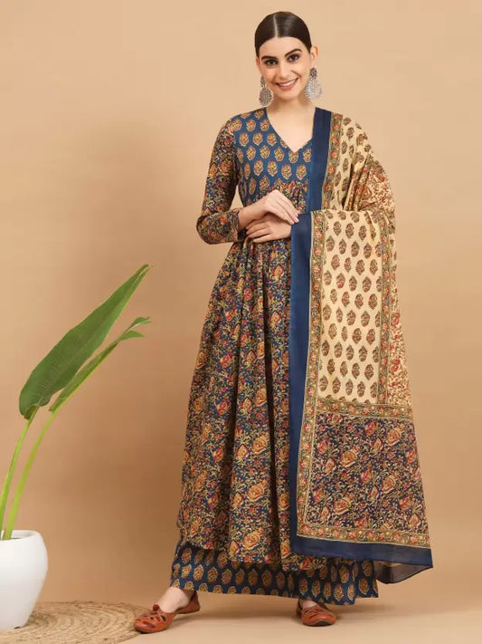 Women Pure Cotton Kurta Palazzo Dupatta Set