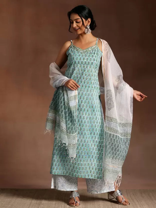 Women Pure Cotton Kurta Palazzo Dupatta Set