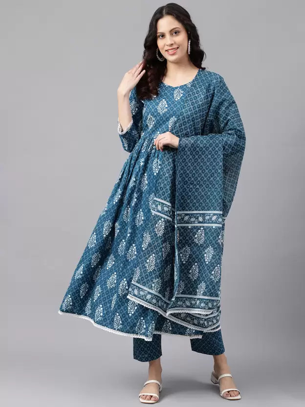 Women Pure Cotton Kurta Palazzo Dupatta Set