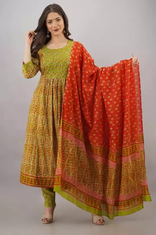 Women Pure Cotton Kurta Pant Dupatta Set