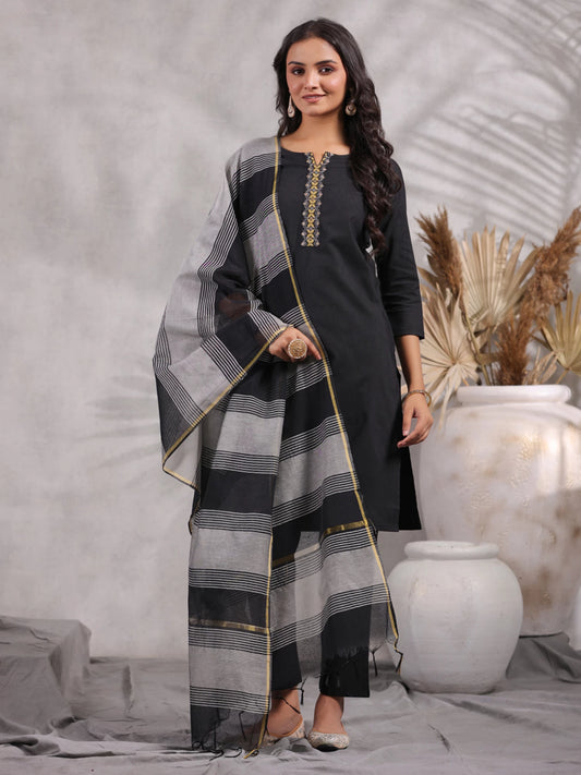 Women Pure Cotton Kurta Pant Dupatta Set