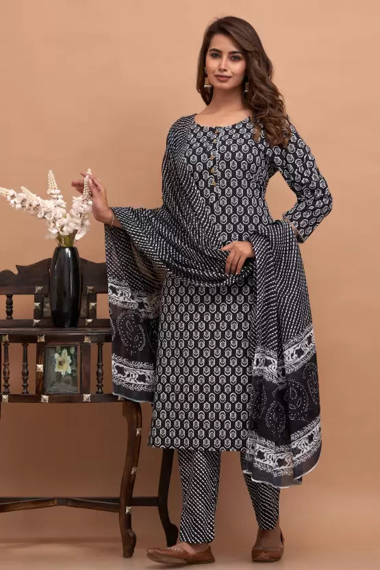 Women Pure Cotton Kurta Pant Dupatta Set