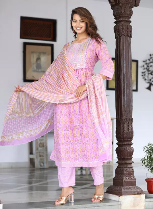 Women Pure Cotton Kurta Pant Dupatta Set