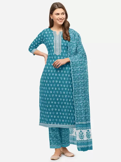 Women Pure Cotton Kurta Pant Dupatta Set