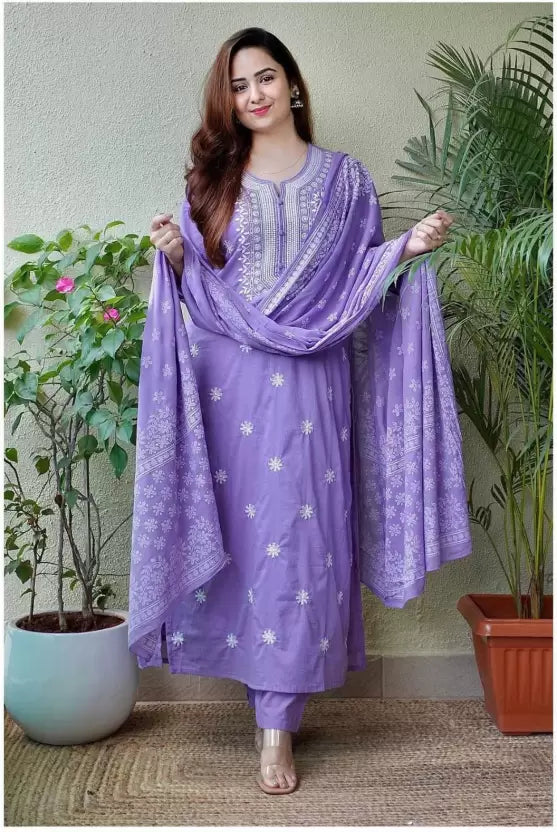 Women Pure Cotton Kurta Pant Dupatta Set