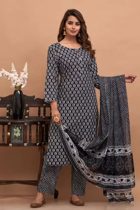 Women Pure Cotton Kurta Pant Dupatta Set