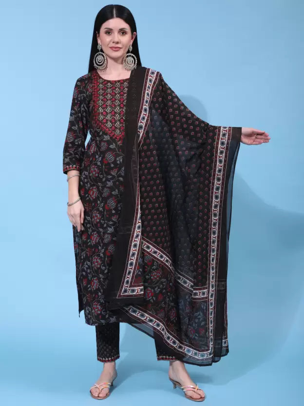 Women Pure Cotton Kurta Pant Dupatta Set