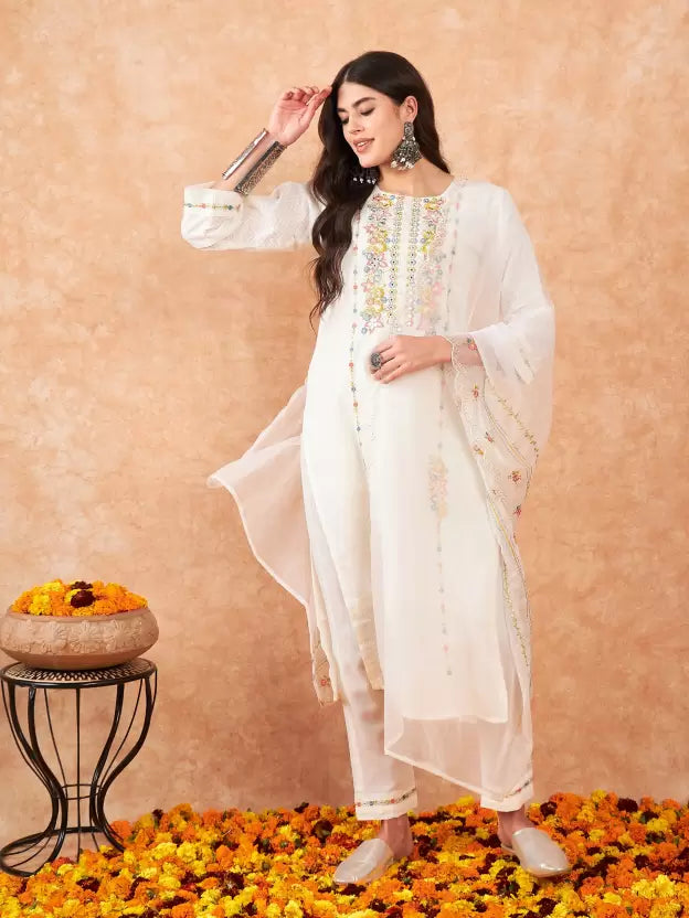 Women Pure Cotton Kurta Trouser Dupatta Set