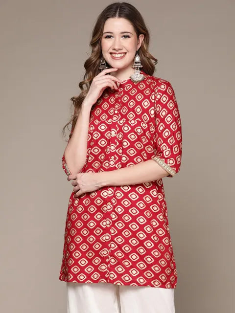 Women Red Printed Kurti