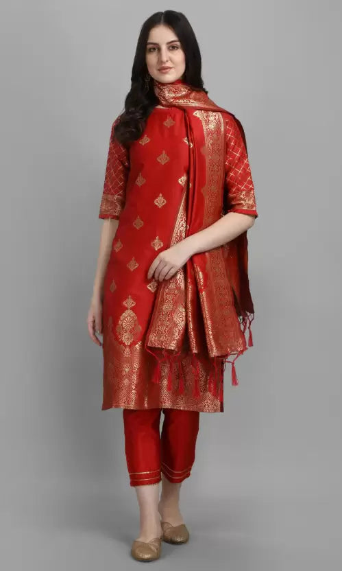 Women Silk Blend Kurta Pant Dupatta Set