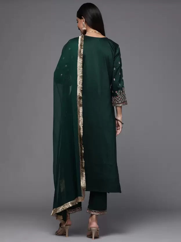 Women Silk Blend Kurta Pant Dupatta Set