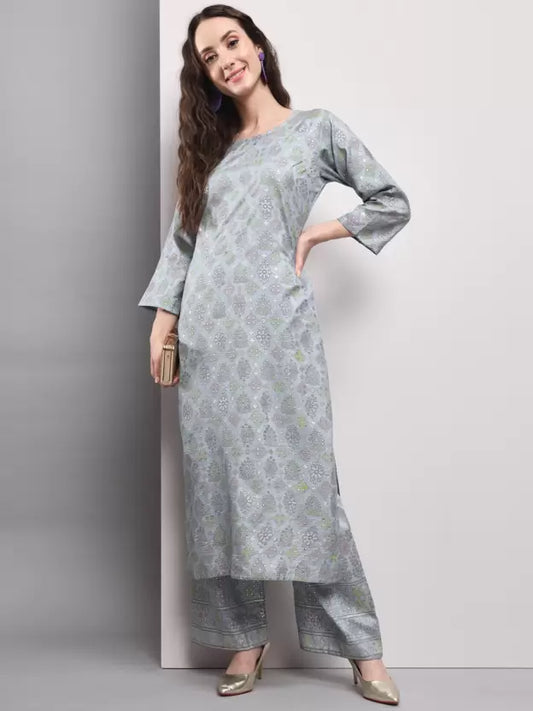 Women Silk Blend Kurta Pant Set