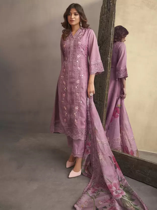 Women Silk Blend Kurta Trouser Dupatta Set