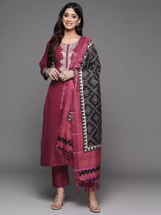 Women Silk Blend Kurta Pant And Dupatta Set