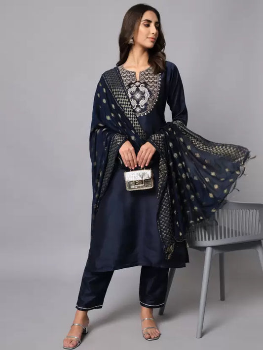Women Silk Blend Kurta Pant And Dupatta Set
