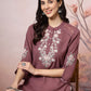 Women Solid Embroidered Straight Crepe Tunic
