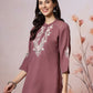 Women Solid Embroidered Straight Crepe Tunic