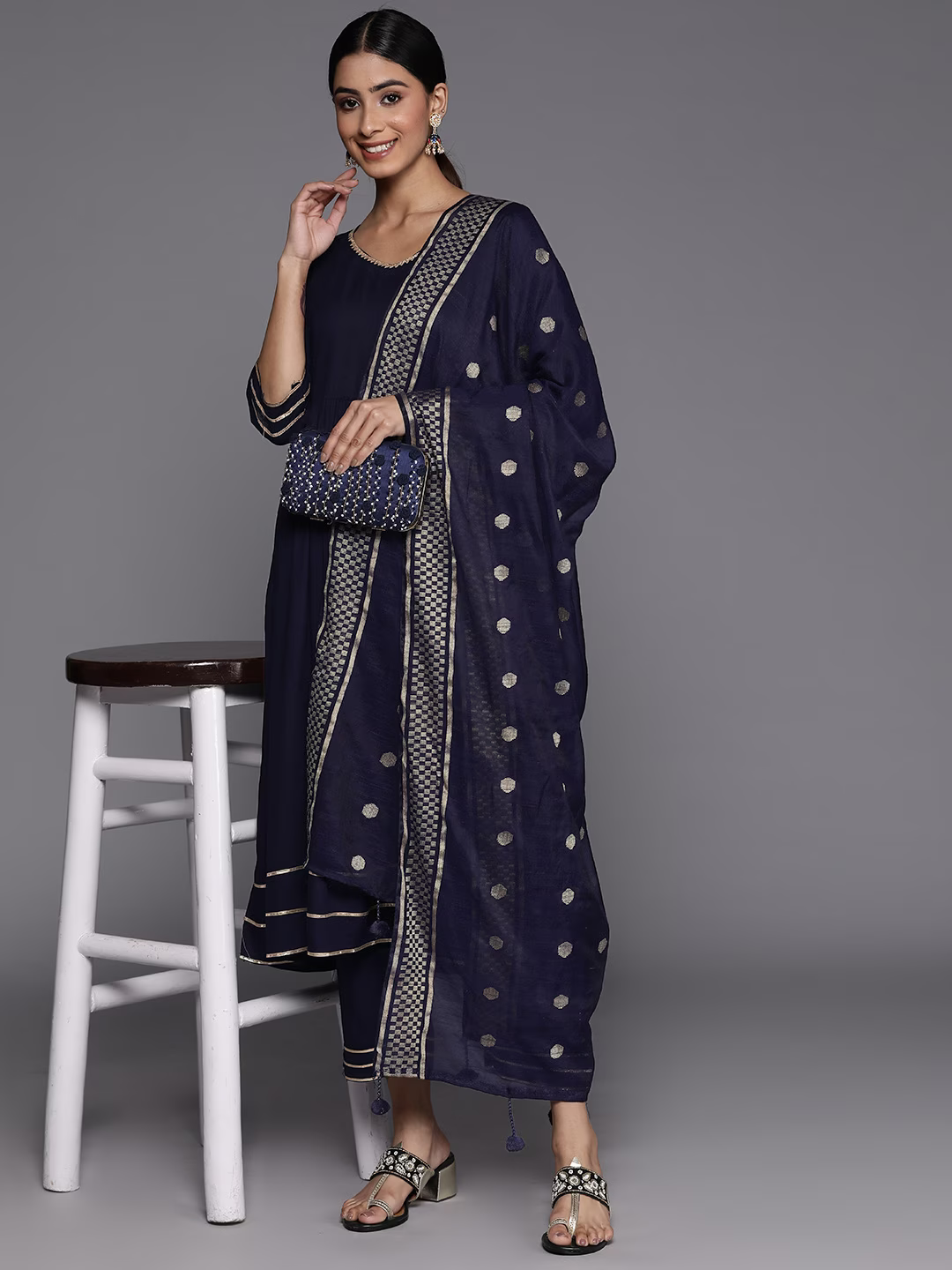 Women Solid Gotta Patti Kurta With Trousers & With Dupatta