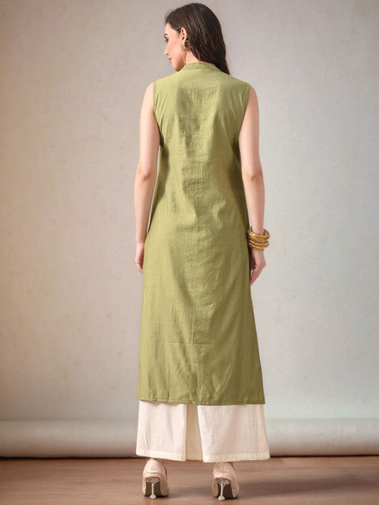 Mandarin Collar Sleeveless Gotta Patti Straight Kurta With Palazzo - Amy's Cart