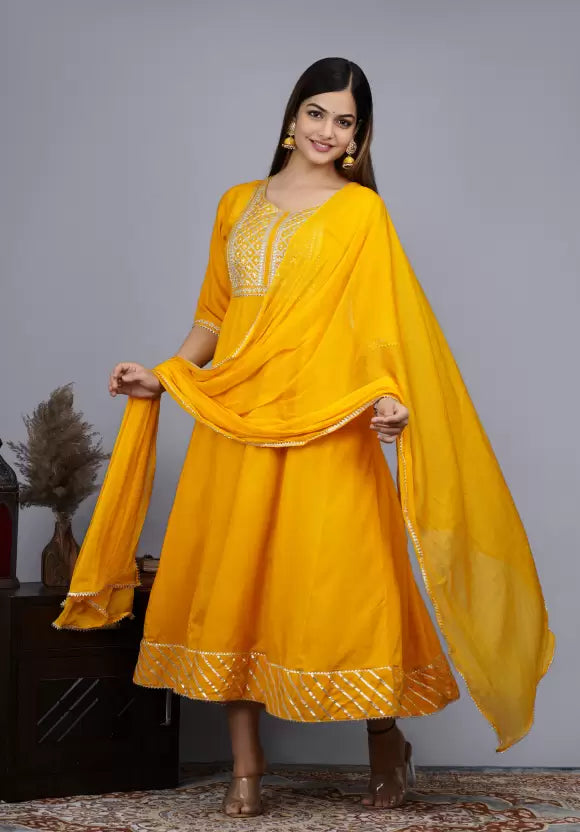 Women Viscose Rayon Kurta Churidar Dupatta Set