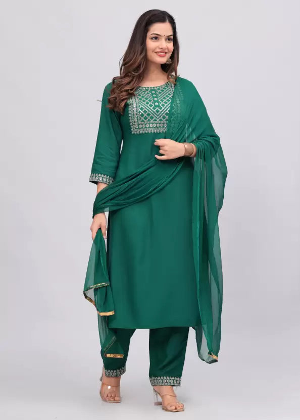 Women Viscose Rayon Kurta Palazzo Dupatta Set