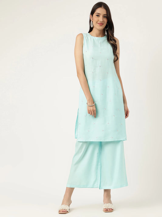 Women Viscose Rayon Kurta Palazzo Set