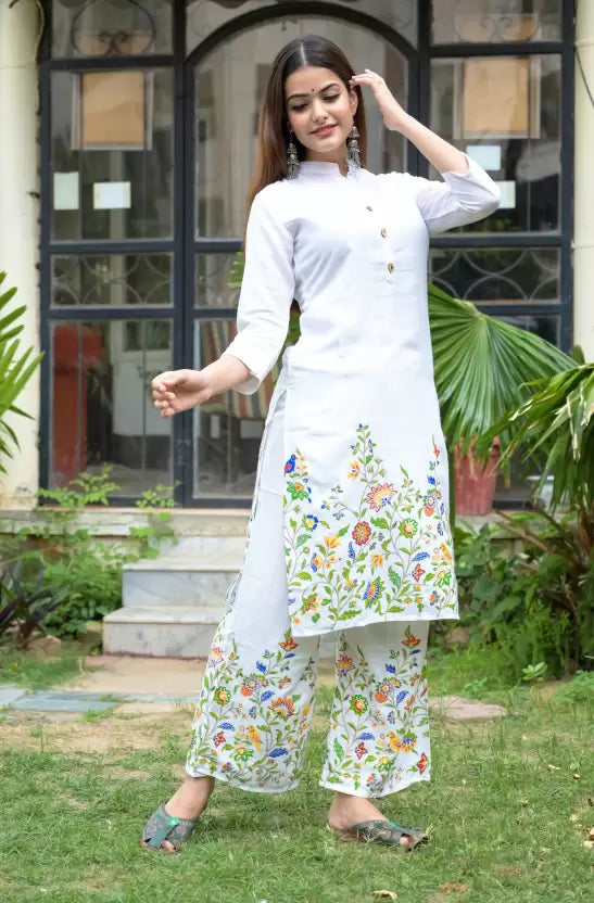 Women Viscose Rayon Kurta Palazzo Set