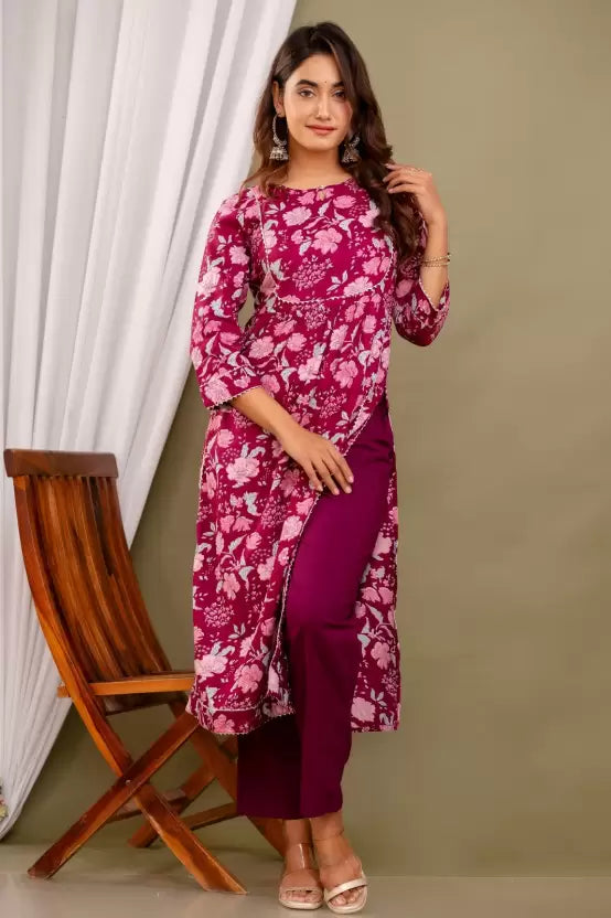 Women Viscose Rayon Kurta Palazzo Set