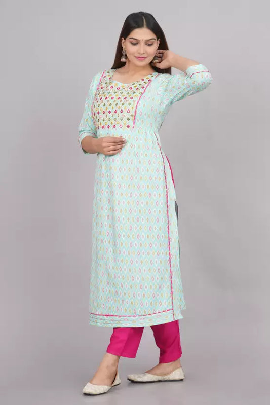 Women Viscose Rayon Kurta Palazzo Set