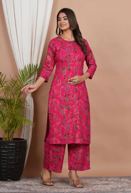 Women Viscose Rayon Kurta Palazzo Set