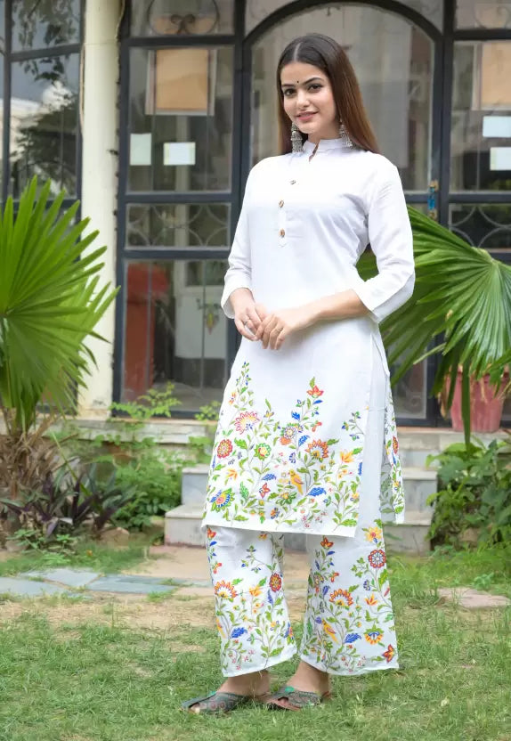 Women Viscose Rayon Kurta Palazzo Set