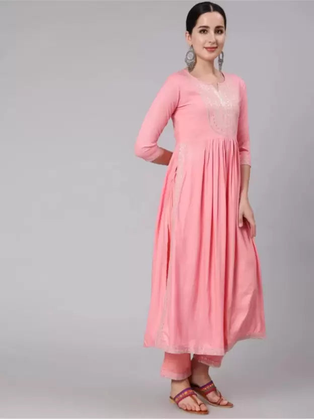 Women Viscose Rayon Kurta Palazzo Set