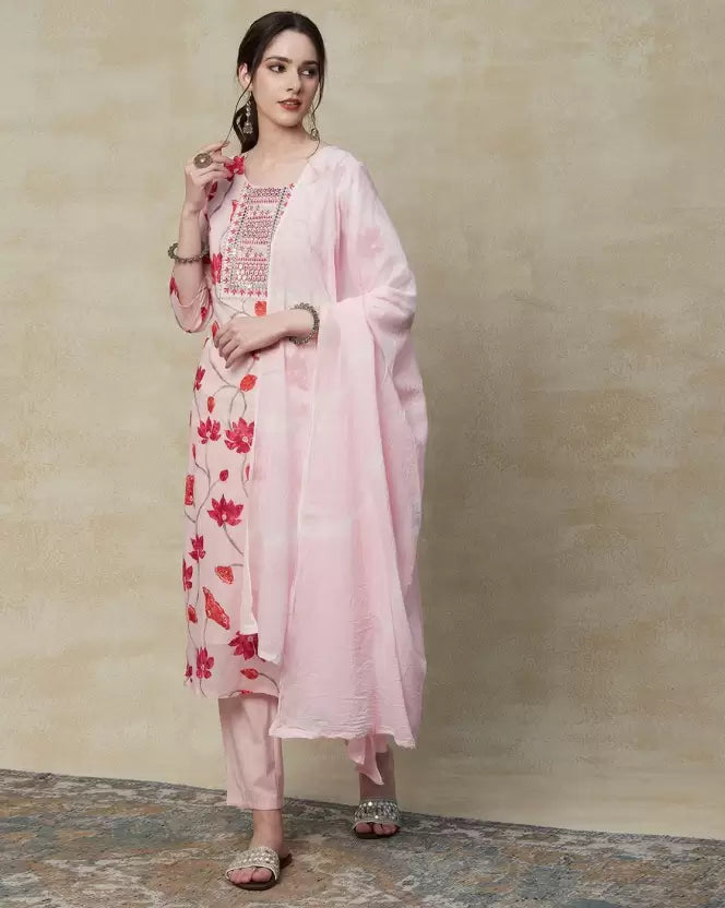 Women Viscose Rayon Kurta Pant Dupatta Set