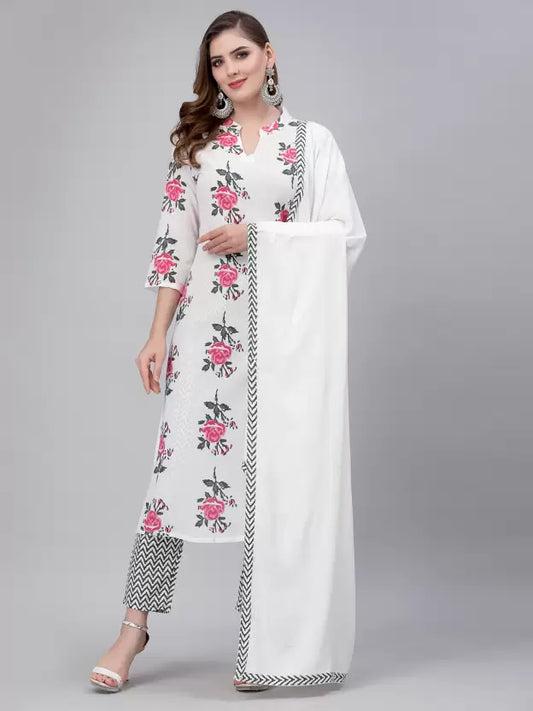 Women Viscose Rayon Kurta Pant Dupatta Set