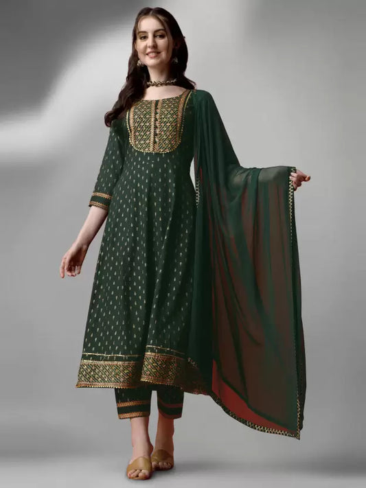 Women Viscose Rayon Kurta Pant Dupatta Set
