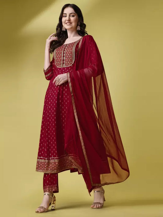 Women Viscose Rayon Kurta Pant Dupatta Set