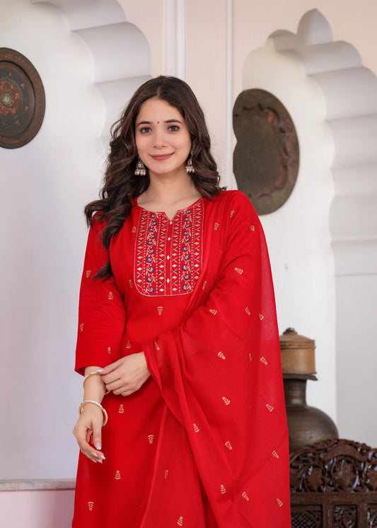 Women Viscose Rayon Kurta Pant Dupatta Set