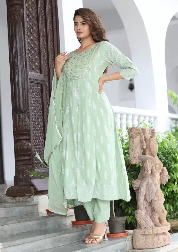 Women Viscose Rayon Kurta Pant Dupatta Set