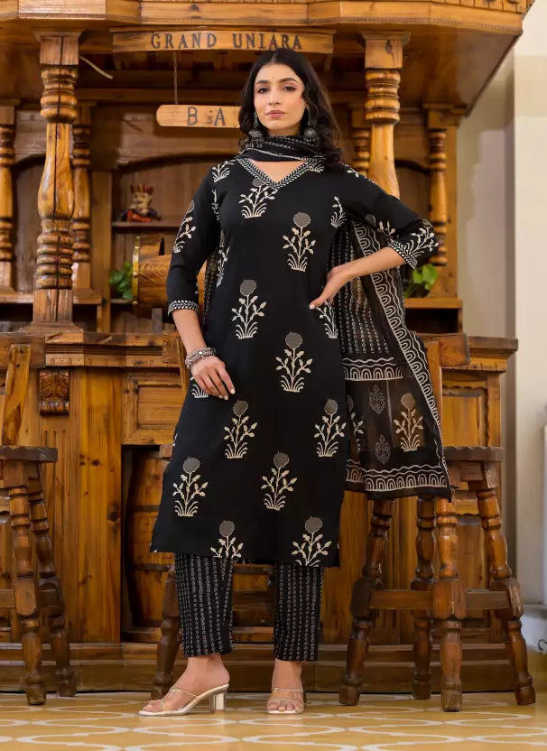 Women Viscose Rayon Kurta Pant Dupatta Set