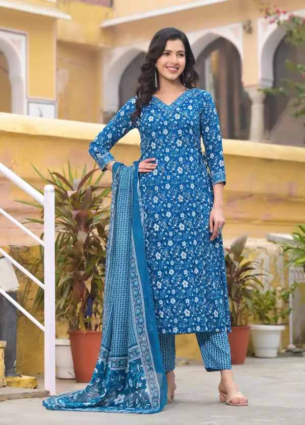 Women Viscose Rayon Kurta Pant Dupatta Set