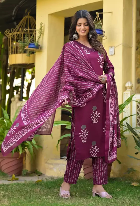 Women Viscose Rayon Kurta Pant Dupatta Set