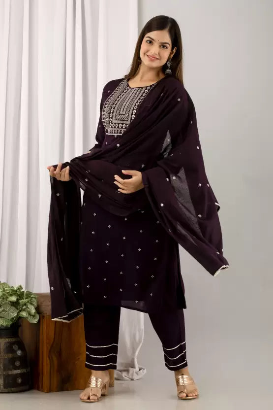 Women Viscose Rayon Kurta Pant Dupatta Set