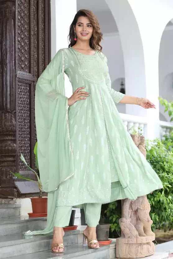 Women Viscose Rayon Kurta Pant Dupatta Set