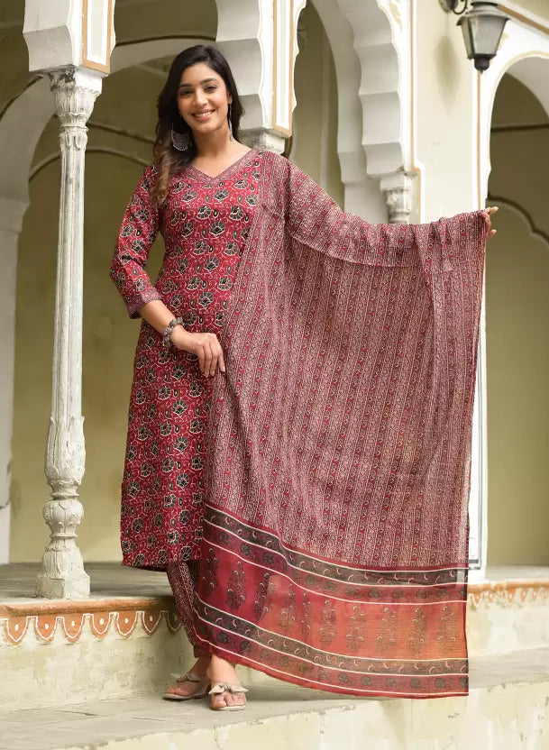 Women Viscose Rayon Kurta Pant Dupatta Set