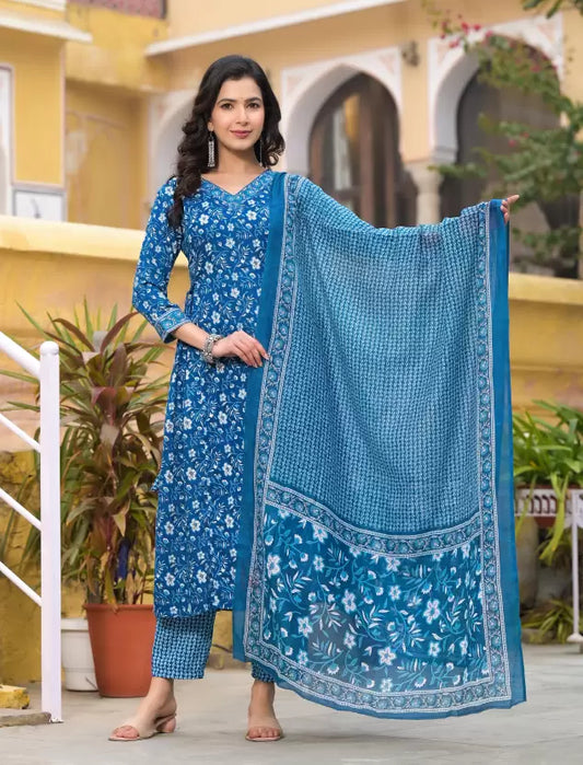 Women Viscose Rayon Kurta Pant Dupatta Set