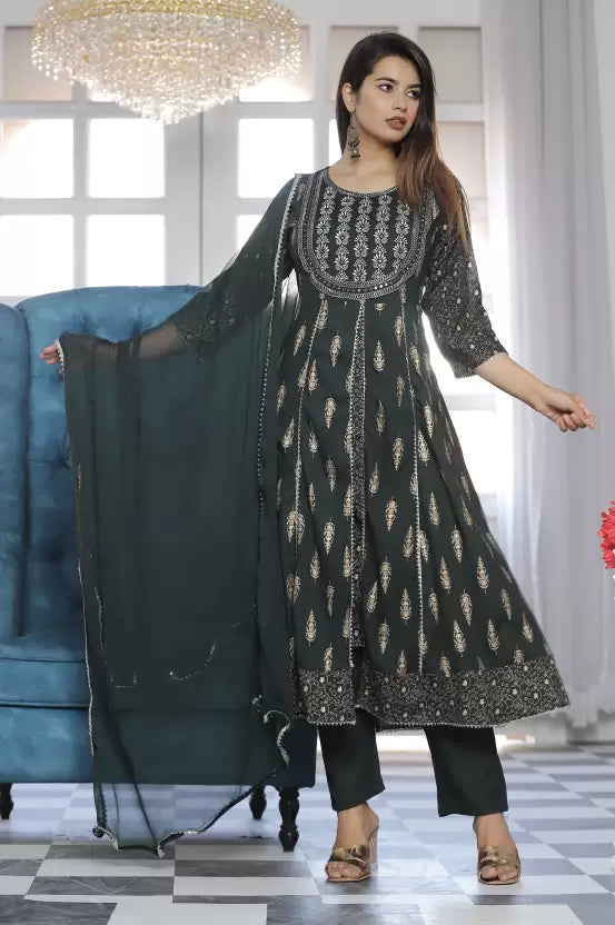 Women Viscose Rayon Kurta Pant Dupatta Set