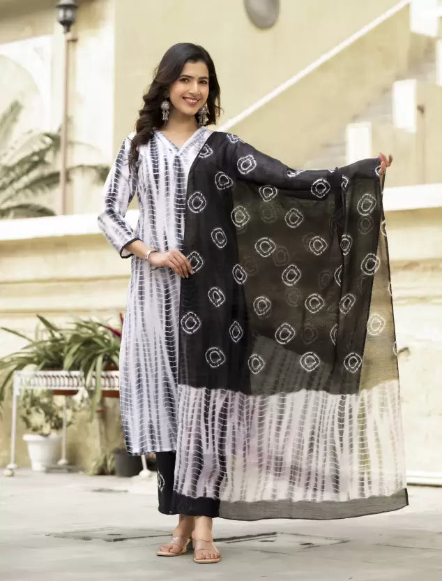 Women Viscose Rayon Kurta Pant Dupatta Set