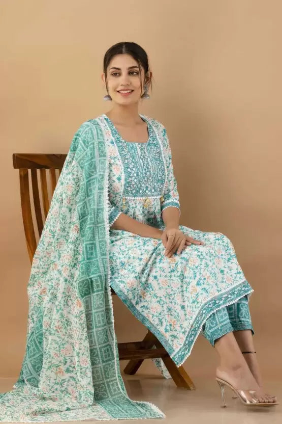 Women Viscose Rayon Kurta Pant Dupatta Set