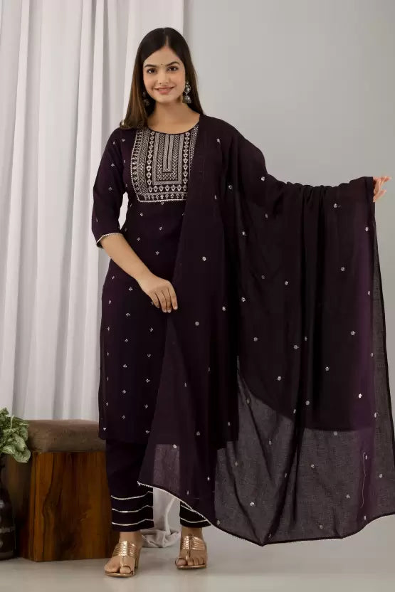 Women Viscose Rayon Kurta Pant Dupatta Set